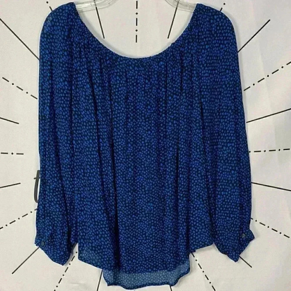 Gap Black with Blue Hearts Smock Peasant Off Shoulder Blouse Top - Picture 6 of 7